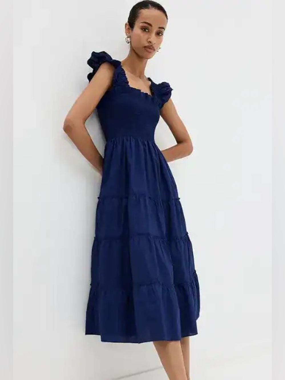 Hill House Home Ellie Nap Dress Navy Blue Smocked Tiered Midi S